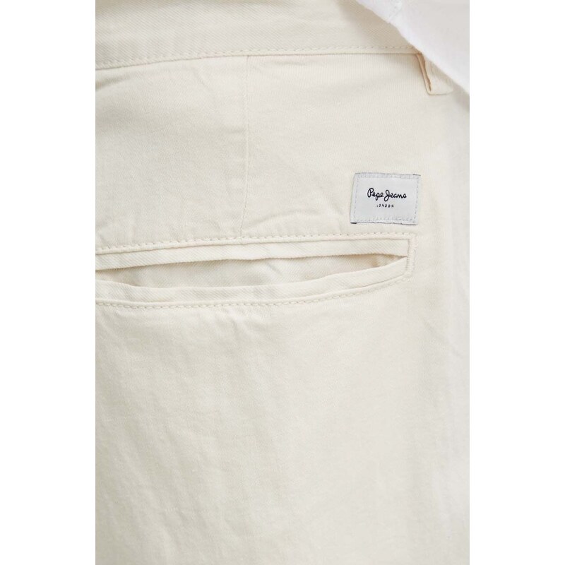 Kalhoty Pepe Jeans RELAXED PLEATED LINEN PANTS pánské, béžová barva, ve střihu chinos, PM211700