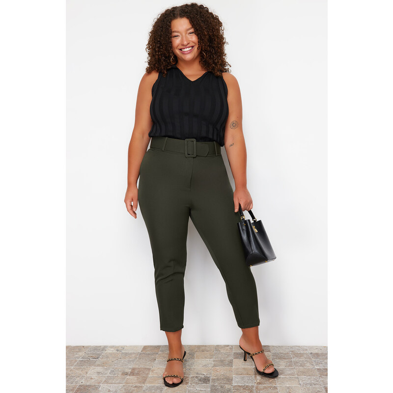 Trendyol Curve Khaki Woven Plus Size Trousers