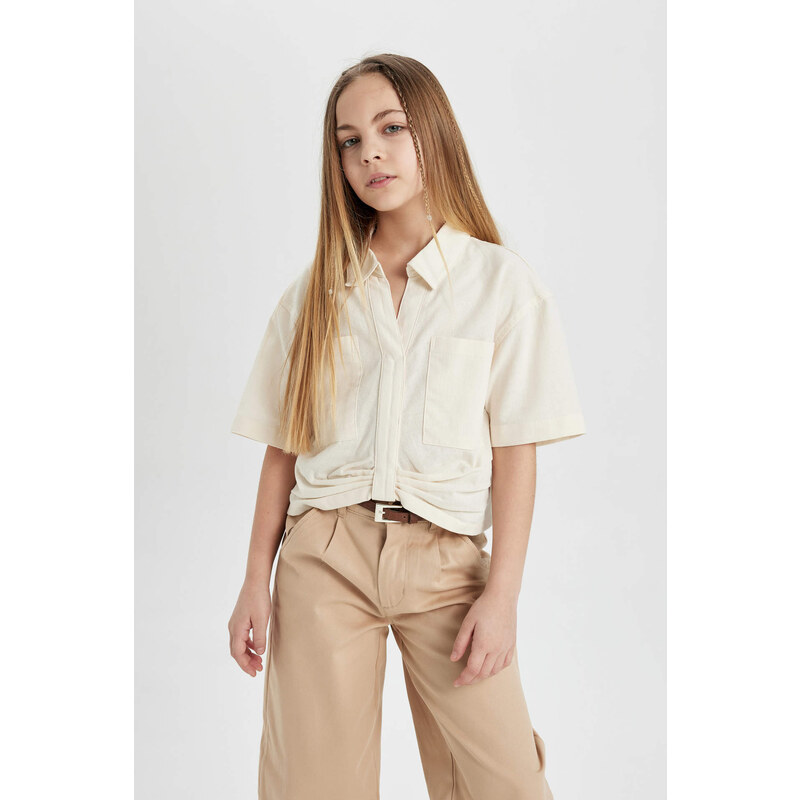 DEFACTO Girl Cotton Long Sleeve Crop Shirt