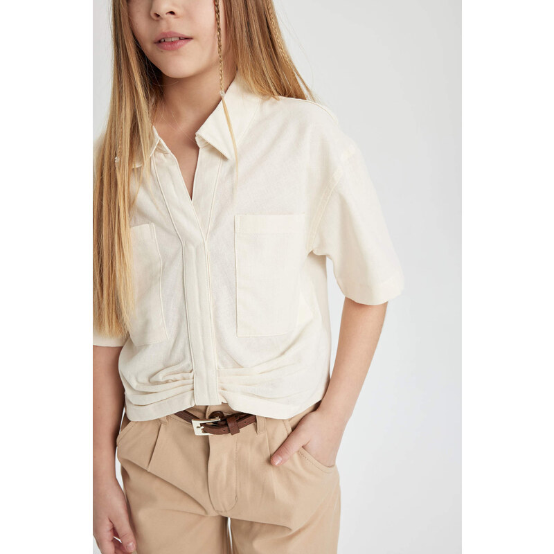 DEFACTO Girl Cotton Long Sleeve Crop Shirt