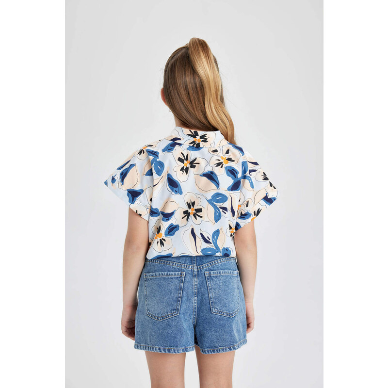 DEFACTO Girl Patterned Cotton Short Sleeve Crop Shirt