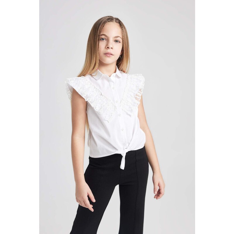 DEFACTO Girl Regular Fit Poplin Short Sleeve White Shirt