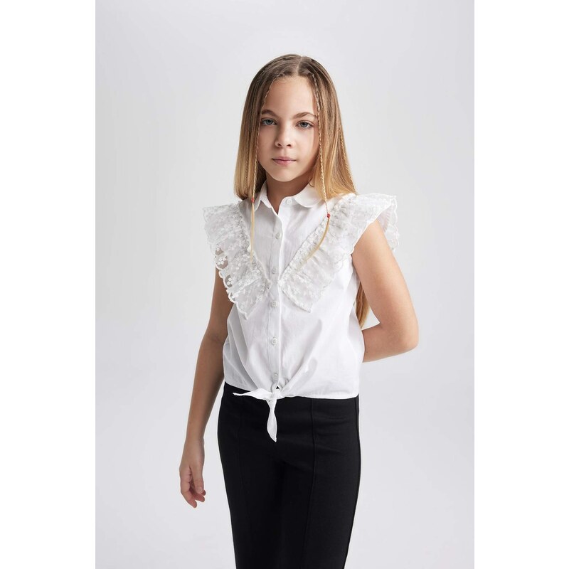 DEFACTO Girl Regular Fit Poplin Short Sleeve White Shirt