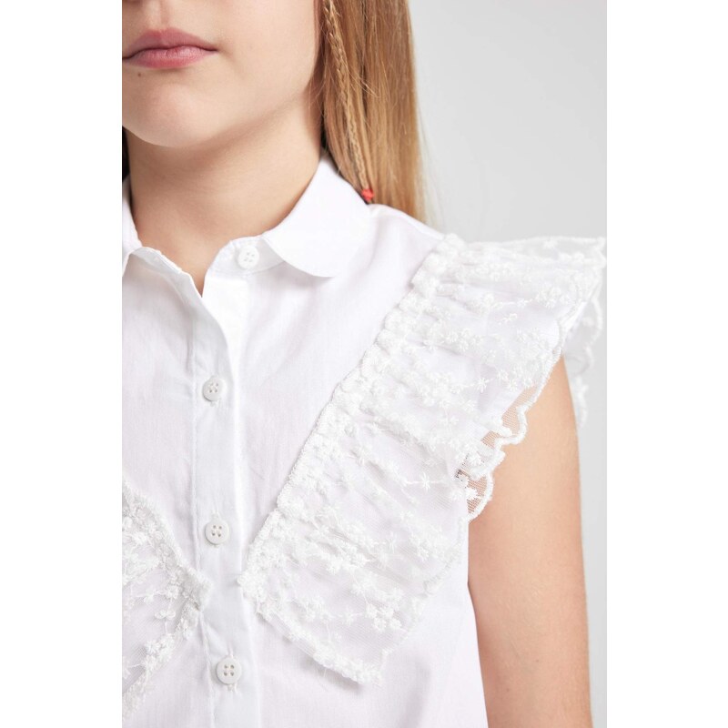 DEFACTO Girl Regular Fit Poplin Short Sleeve White Shirt