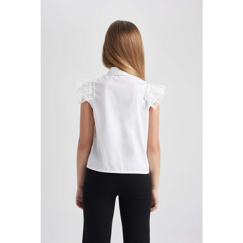 DEFACTO Girl Regular Fit Poplin Short Sleeve White Shirt