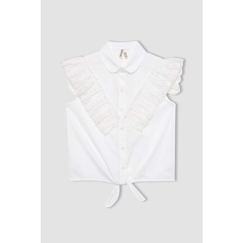 DEFACTO Girl Regular Fit Poplin Short Sleeve White Shirt