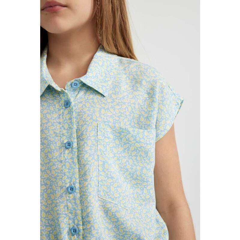 DEFACTO Girl Crop Patterned Short Sleeve Shirt