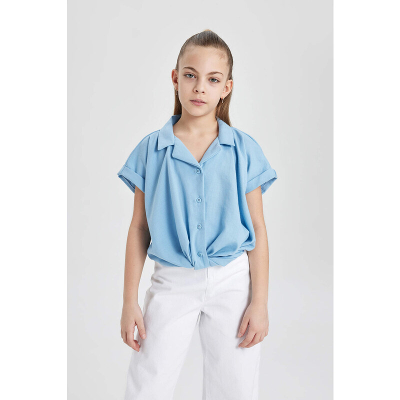 DEFACTO Girl Cotton Short Sleeve Crop Shirt