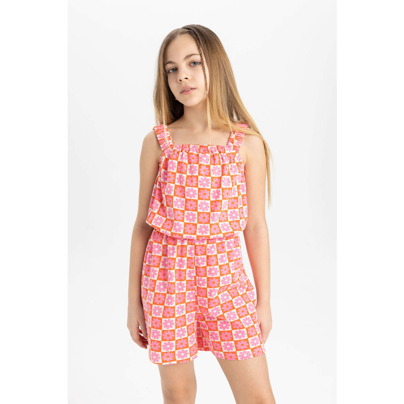 DEFACTO Girl Patterned Strappy Short Jumpsuit