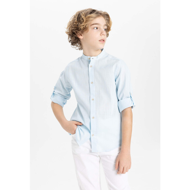 DEFACTO Boy Regular Fit Stand Collar Long Sleeve Shirt