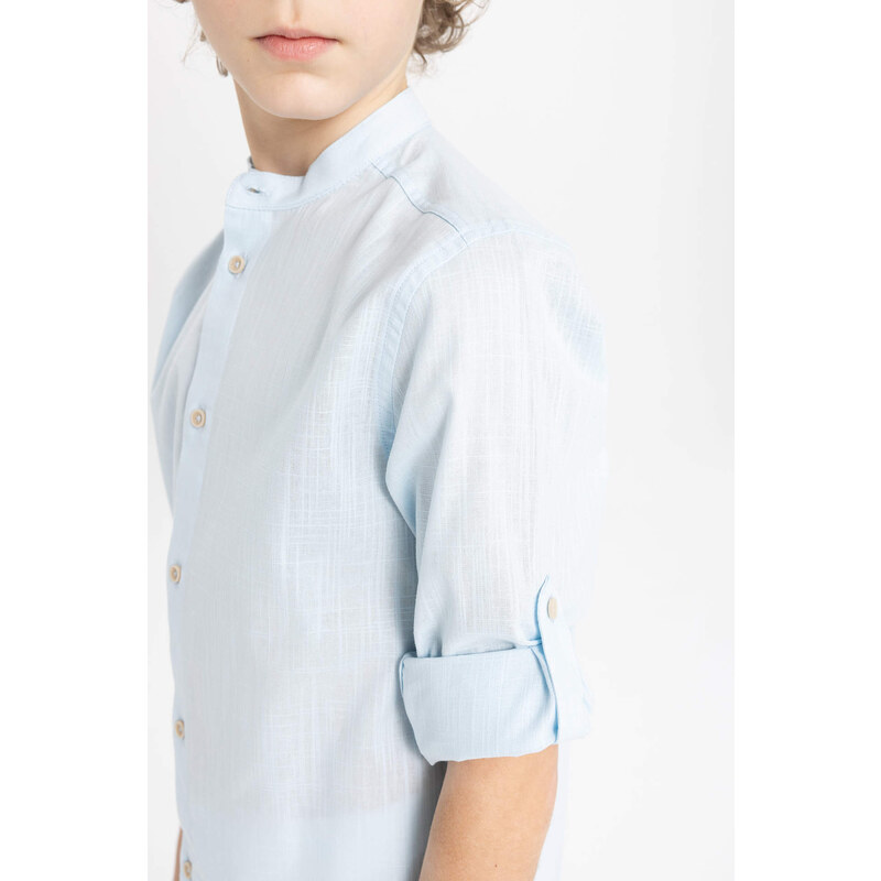 DEFACTO Boy Regular Fit Stand Collar Long Sleeve Shirt