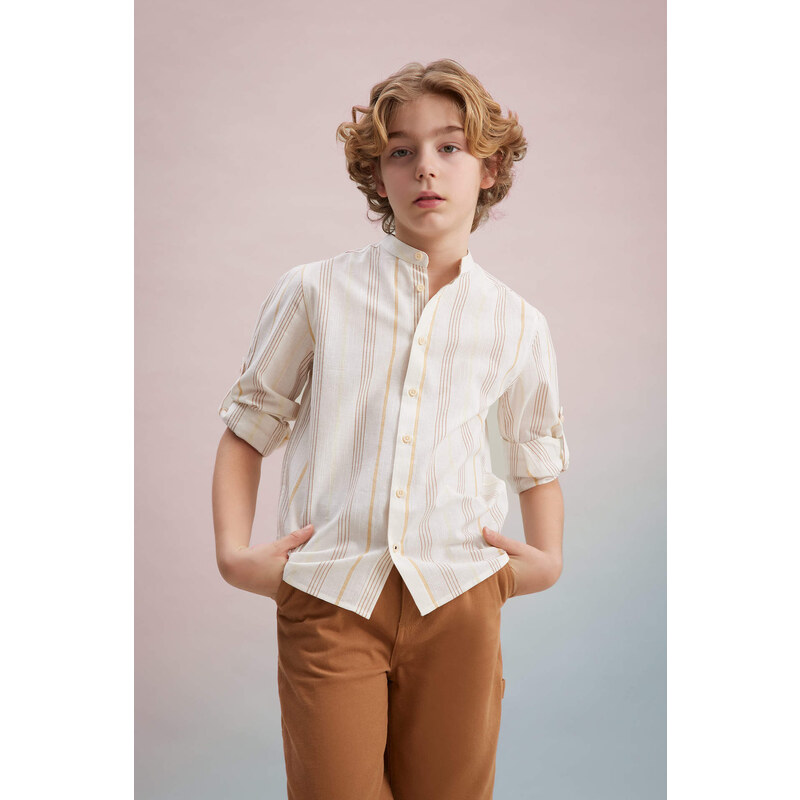 DEFACTO Boy Regular Fit Stand Collar Long Sleeve Shirt