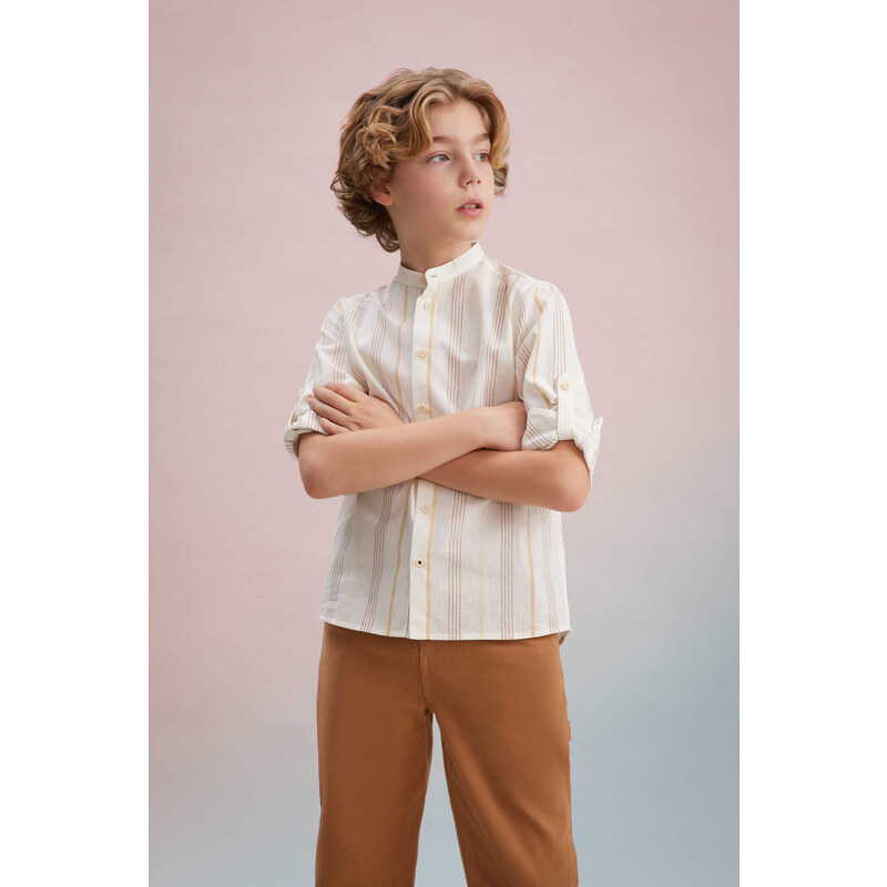 DEFACTO Boy Regular Fit Stand Collar Long Sleeve Shirt