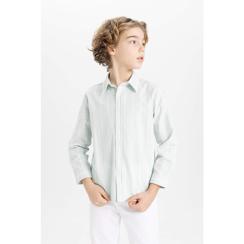 DEFACTO Boy Regular Fit Polo Neck Oxford Long Sleeve Shirt