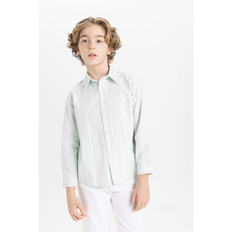 DEFACTO Boy Regular Fit Polo Neck Oxford Long Sleeve Shirt