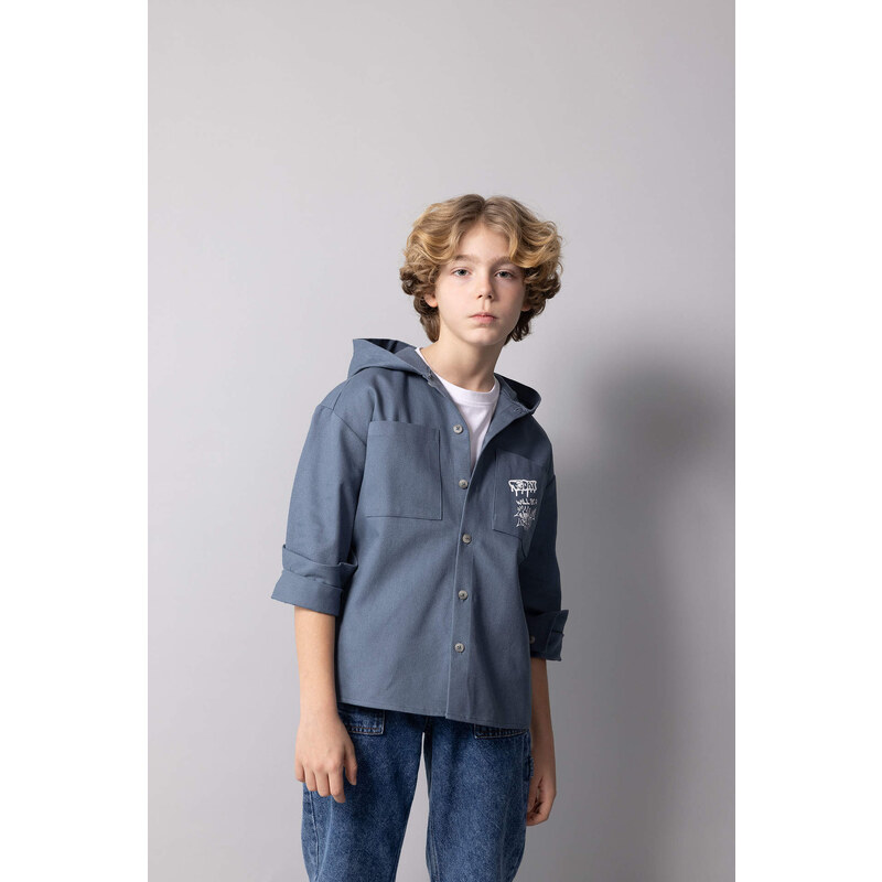 DEFACTO Boy Hooded Gabardine Long Sleeve Shirt