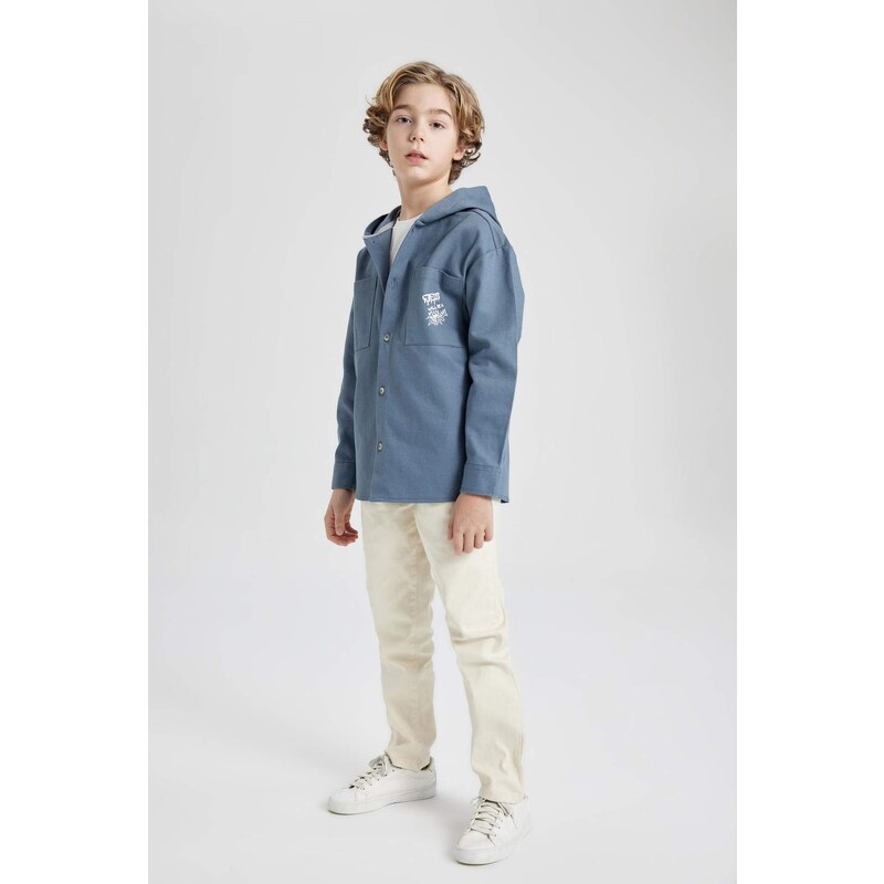 DEFACTO Boy Hooded Gabardine Long Sleeve Shirt