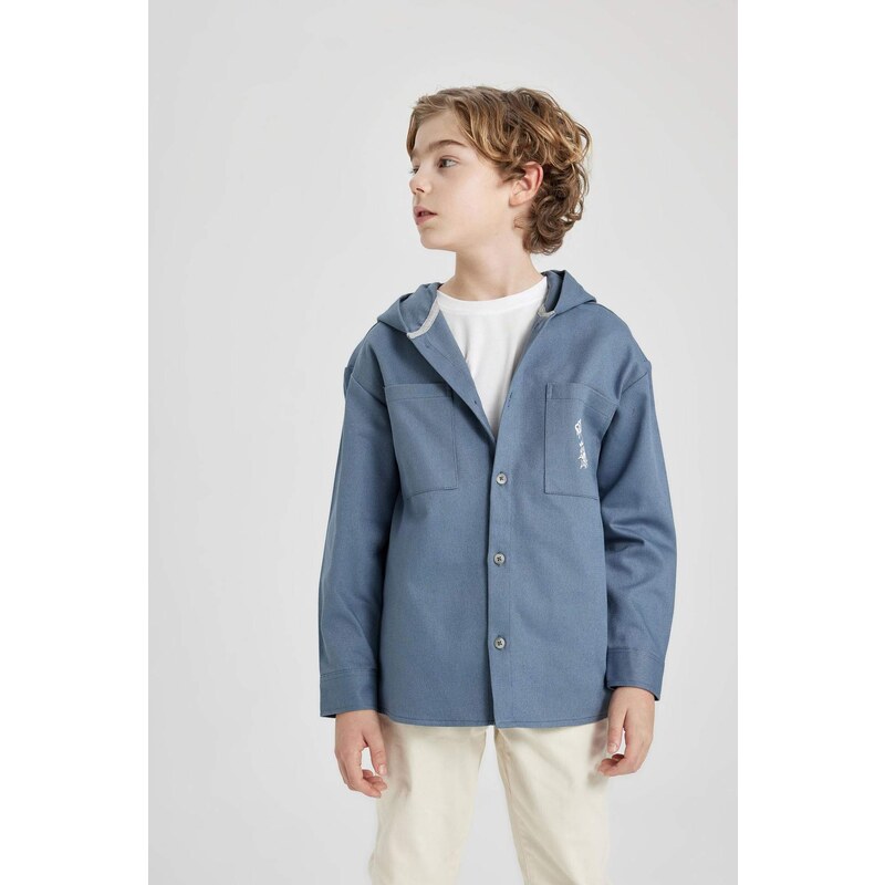 DEFACTO Boy Hooded Gabardine Long Sleeve Shirt