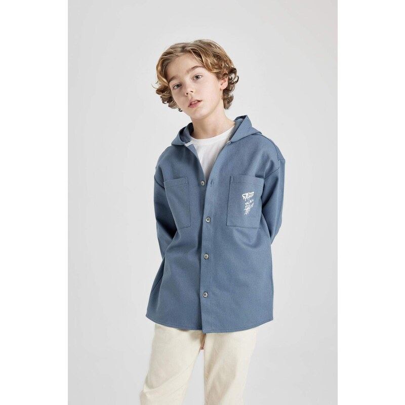 DEFACTO Boy Hooded Gabardine Long Sleeve Shirt