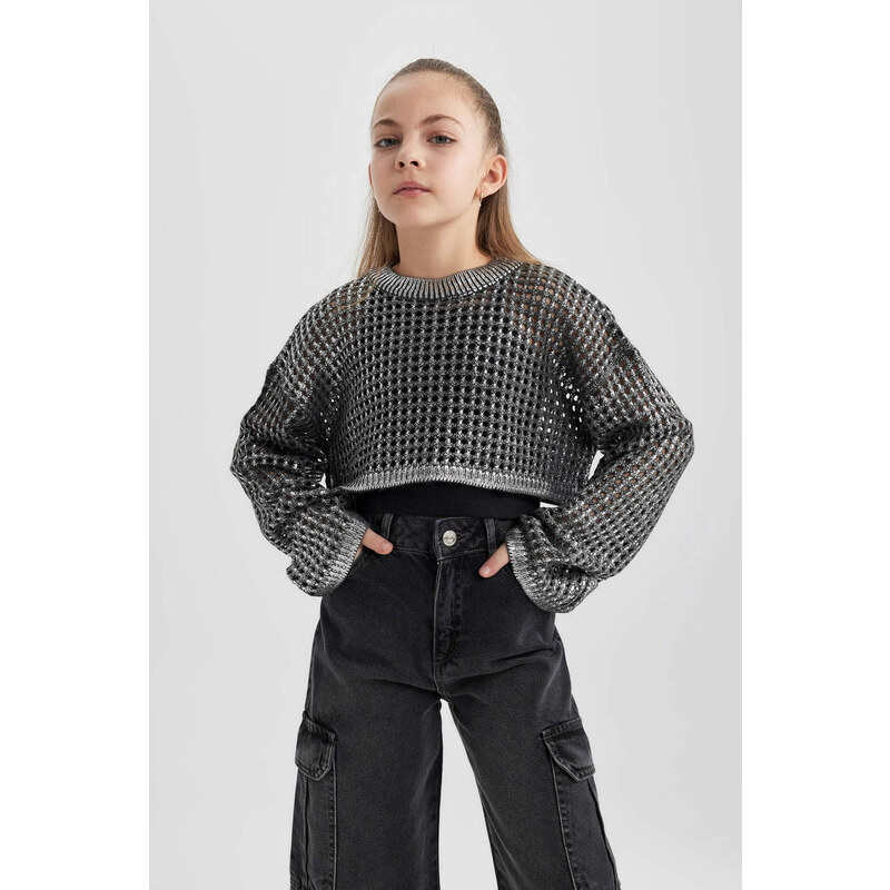 DEFACTO Girl Crop Crew Neck Pullover