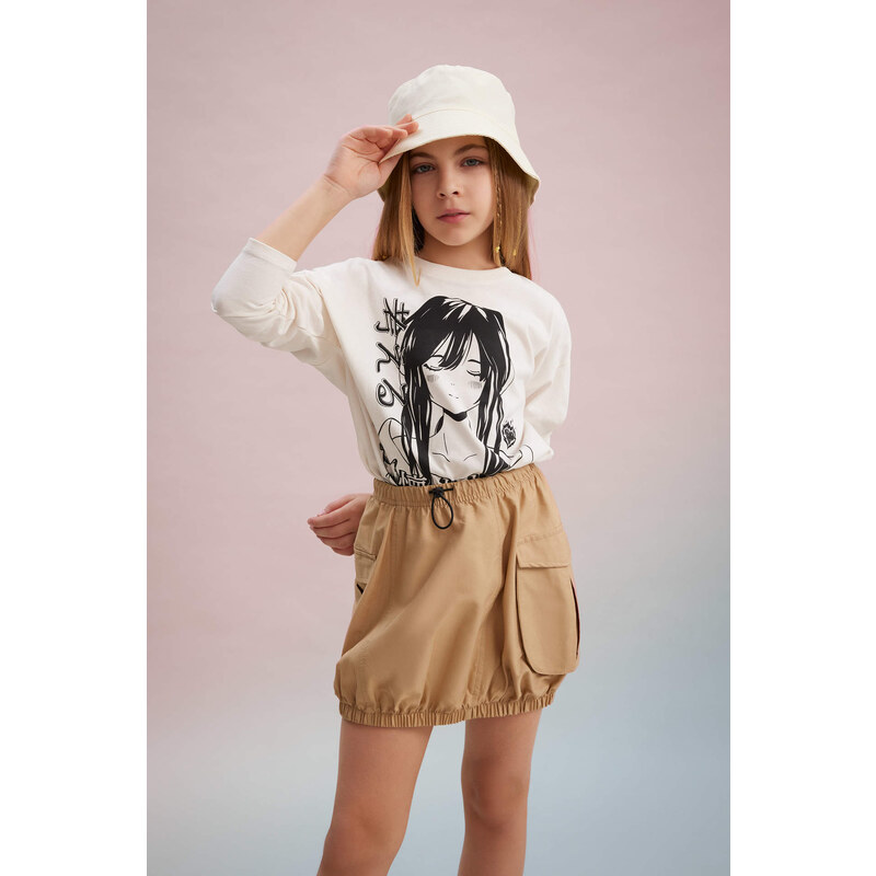 DEFACTO Girl Oversize Fit Crew Neck Combed Cotton T-Shirt