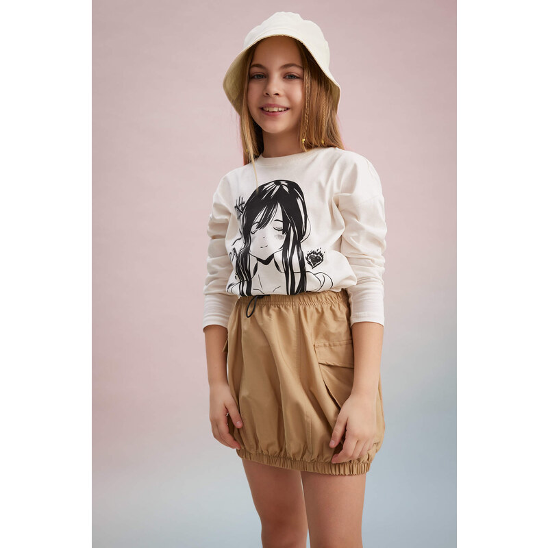 DEFACTO Girl Oversize Fit Crew Neck Combed Cotton T-Shirt