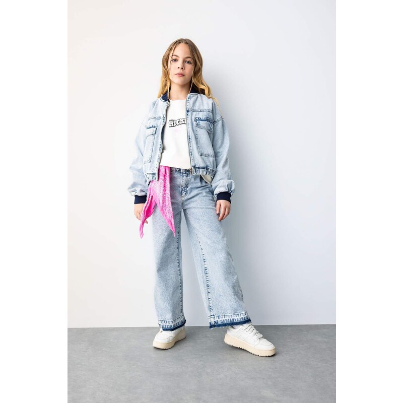 DEFACTO Girl Bomber Collar Jean Jacket