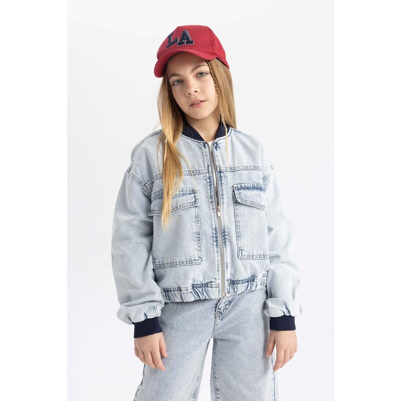 DEFACTO Girl Bomber Collar Jean Jacket