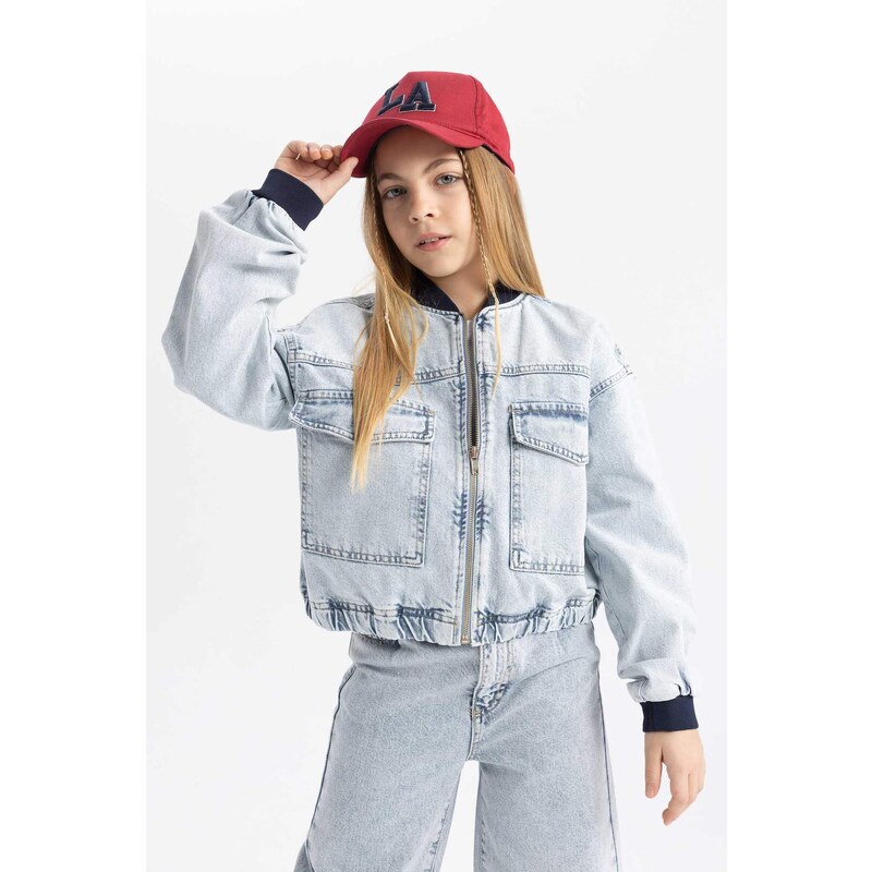 DEFACTO Girl Bomber Collar Jean Jacket