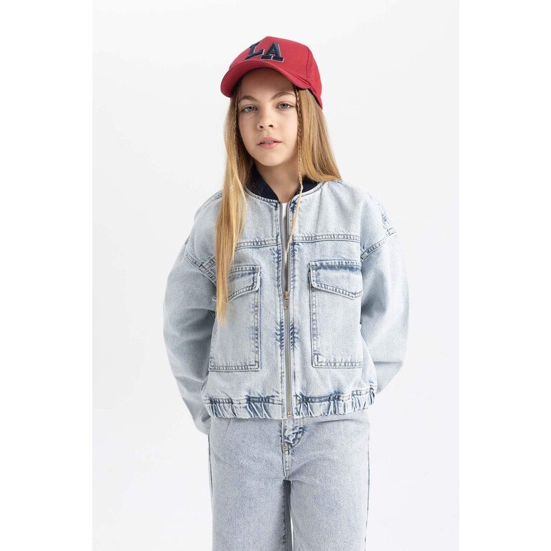 DEFACTO Girl Bomber Collar Jean Jacket