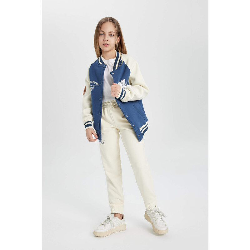 DEFACTO Girl College Collar Thick Soft Lined Bomber Cardigan