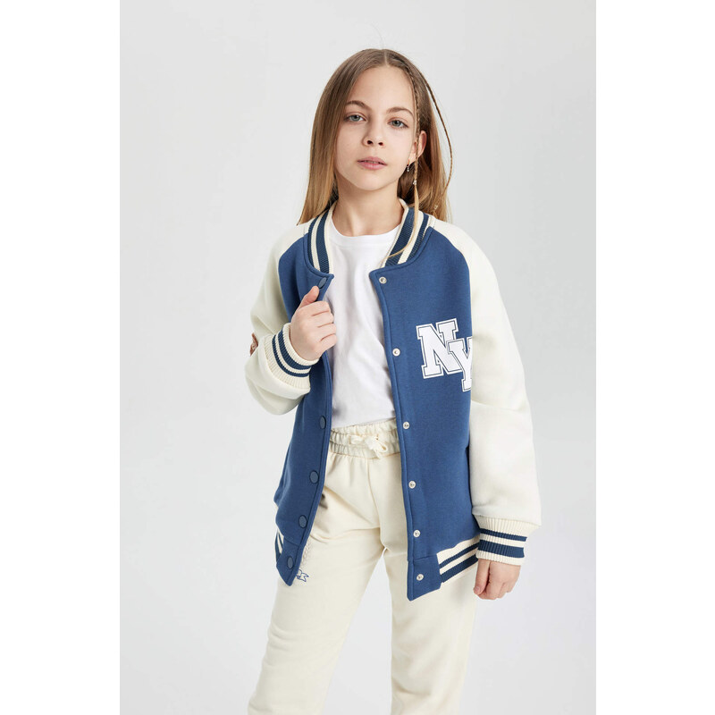 DEFACTO Girl College Collar Thick Soft Lined Bomber Cardigan