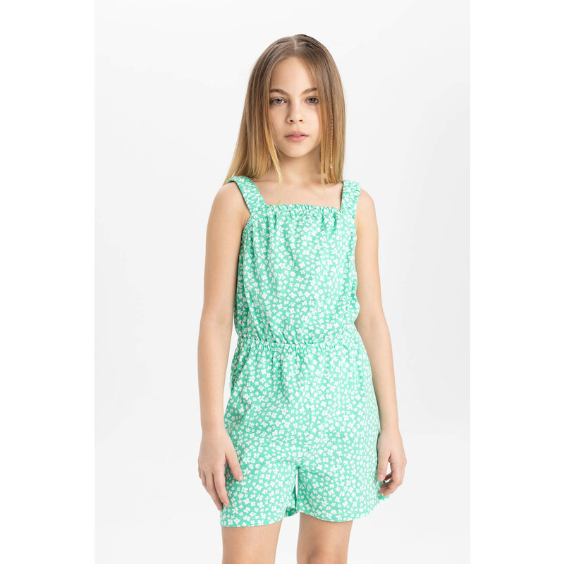 DEFACTO Girl Patterned Strappy Short Jumpsuit