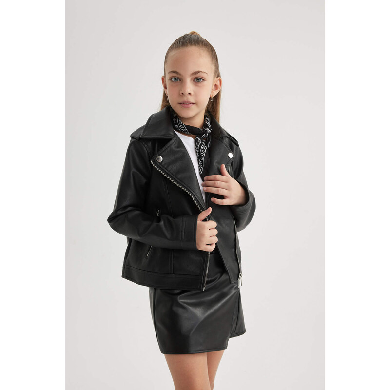 DEFACTO Girl Waterproof Faux Leather Jacket