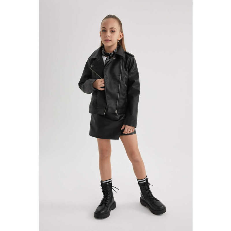 DEFACTO Girl Waterproof Faux Leather Jacket