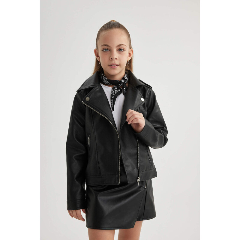 DEFACTO Girl Waterproof Faux Leather Jacket