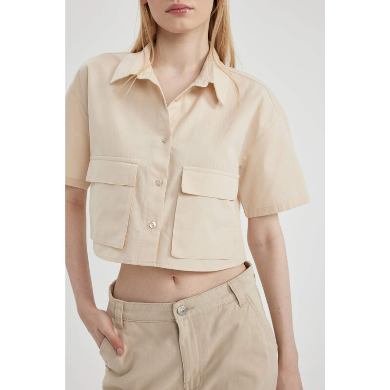 DEFACTO Oversize Fit Shirt Collar Poplin Short Sleeve Shirt