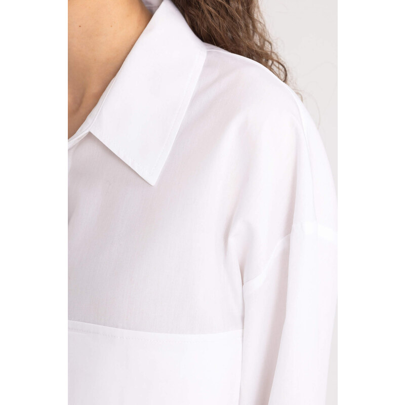 DEFACTO Crop Shirt Collar Poplin Long Sleeve Shirt
