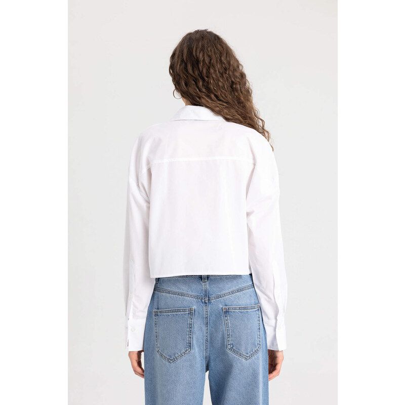 DEFACTO Crop Shirt Collar Poplin Long Sleeve Shirt