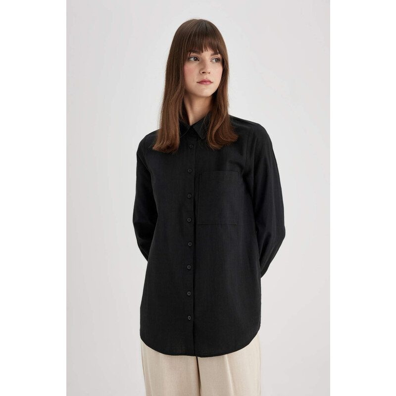 DEFACTO Regular Fit Flamed Cotton Long Sleeve Shirt Tunic