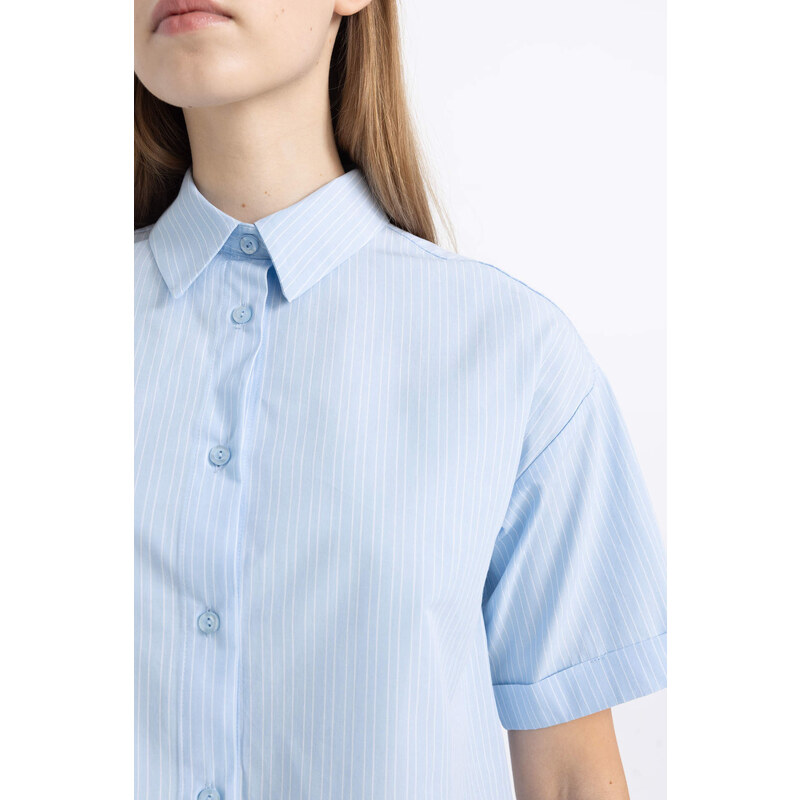 DEFACTO Oversize Fit Shirt Collar Poplin Short Sleeve Shirt