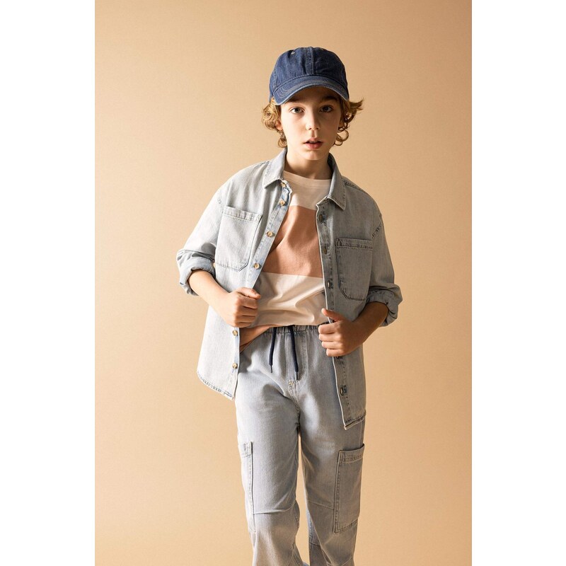 DEFACTO Boy Oversize Fit Polo Neck Jean Shirt