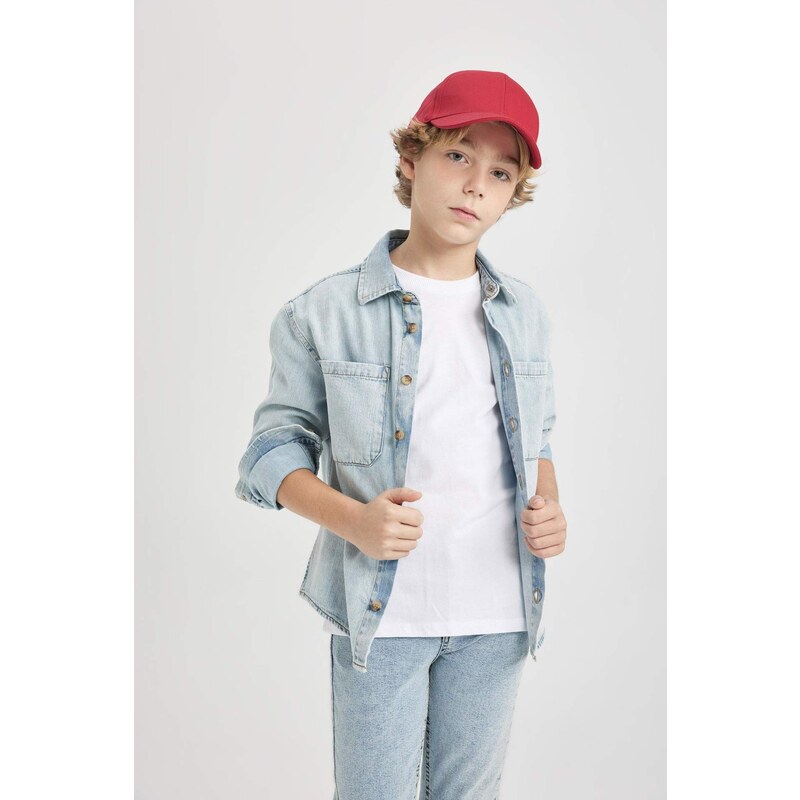 DEFACTO Boy Oversize Fit Polo Neck Jean Shirt