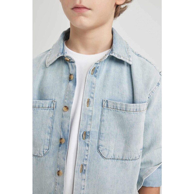 DEFACTO Boy Oversize Fit Polo Neck Jean Shirt