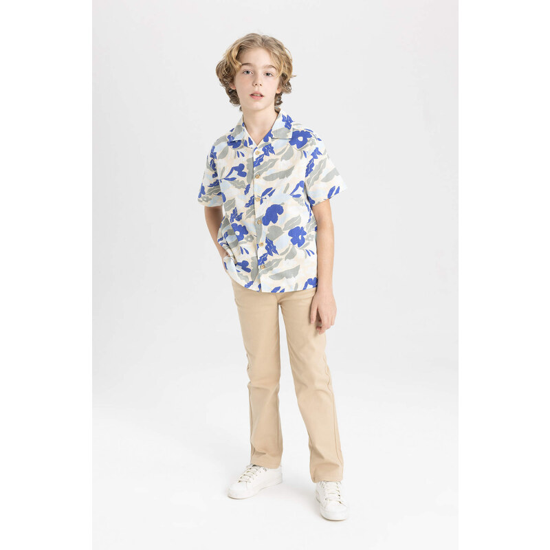 DEFACTO Boy Oversize Fit Patterned Viscose Short Sleeve Shirt