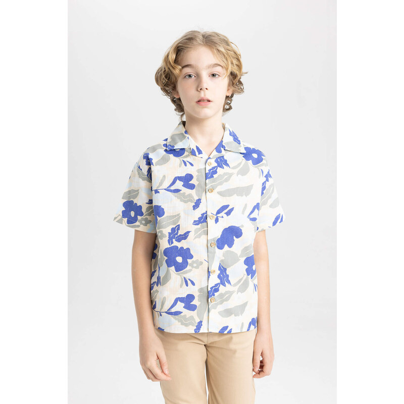 DEFACTO Boy Oversize Fit Patterned Viscose Short Sleeve Shirt