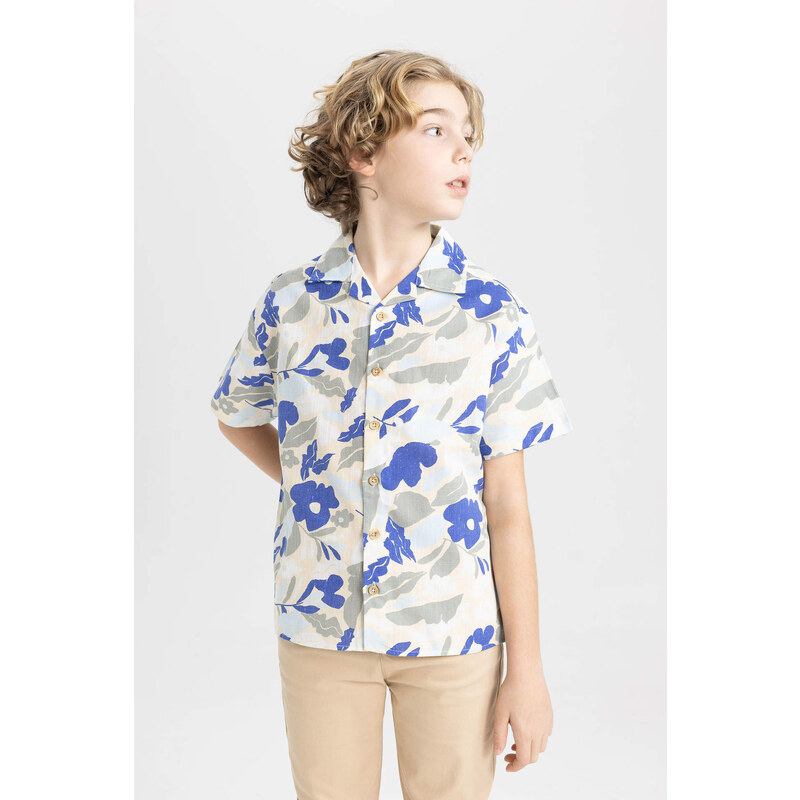 DEFACTO Boy Oversize Fit Patterned Viscose Short Sleeve Shirt