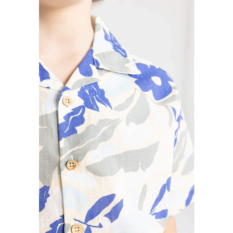 DEFACTO Boy Oversize Fit Patterned Viscose Short Sleeve Shirt