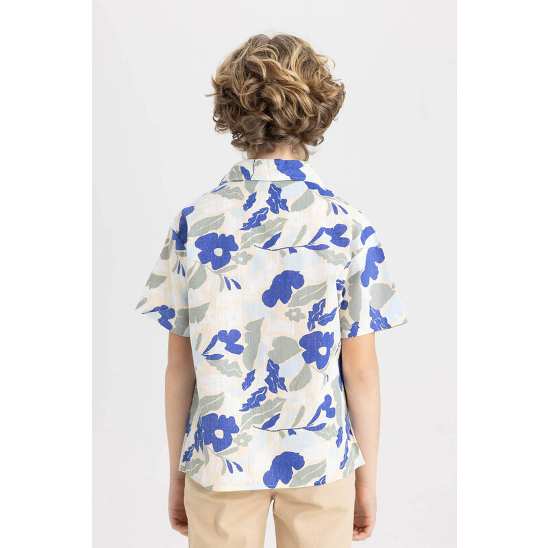 DEFACTO Boy Oversize Fit Patterned Viscose Short Sleeve Shirt