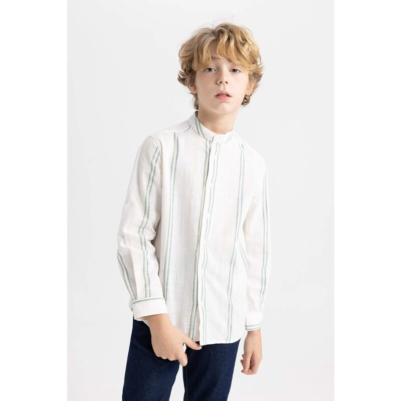 DEFACTO Boy Regular Fit Stand Collar Long Sleeve Shirt